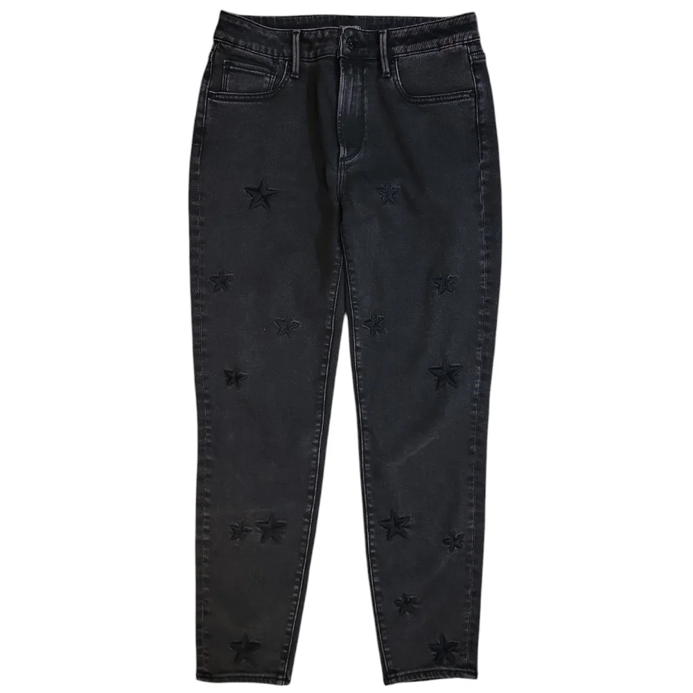 Driftwood‎ Womens Gizelle Embroidered Star Black Skinny Ankle Fit Jeans Size 26